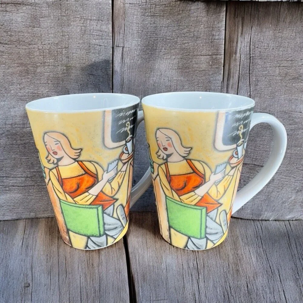 Sylvie Bourbonniere Coffee‎ Mug Mugs Joie de Vivre Cups Mugs Bakery Cafe Set 2